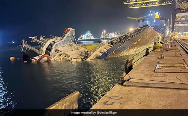 Caught On Camera: Huge Ship Sinks While Unloading Cargo At Turkey Port